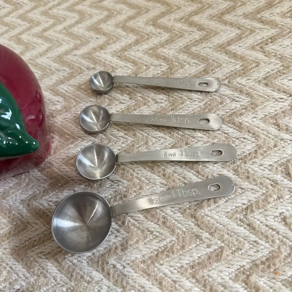 Vintage Ceramic Red Apple Holder and Measuring Spoons